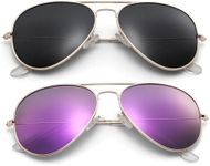 Pro Acme Aviator Sunglasses for Men Women Classic Polarized UV400 Protection (2 Pairs) Gold Frame/Black Lens + Gold Frame/Purple Mirrored Lens
