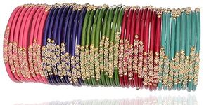 NMII Glass with Zircon Gemstone and Beads Studded Glossy Finished Bangles Set for Women and Girls,(Multicolour-G387_2.6 Inches) Pack Of 40 Bangle Set