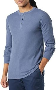 Amazon Essentials Men's Slim-Fit Long-Sleeve Waffle Henley Shirt, Indigo, Large