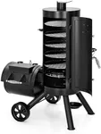 MFSTUDIO Extra Large Vertical Offset Smoker, Heavy-Duty Vertical Charcoal Smoker Grill BBQ Gill with Offset Smoker Box, 961 SQ.IN. Cooking Area with Push-out Ash Tray for Smoking, Black