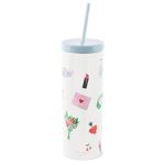 kate spade new york Acrylic Tumbler with Lid and Straw, 24 oz Tumbler, Slim Double Wall Tumbler, Wedding Cake Toss