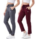 Modeve Women High Rise Cotton Blend Pack of 2 Track Pant for Summer || Lower || Pyjama || Lounge Pants_Grey and Wine_Large |Fit Type: Regular Fit