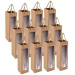 DQZSY 12 Pieces Kraft Paper Wine Bottle Bag, Wine Bottle Holder with Handles, Kraft Tissue Paper, Retail Wine Bag for Christmas, Wedding, Party, 3.7 x 3.7 x 13.7 Inches (Brown)