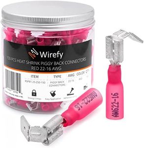 Wirefy 150 PCS Heat Shrink Piggyback Spade Connectors - 3 Way Wire Connectors - Double Spade Connectors - Quick Disconnect Piggyback Terminals - Red 22-16 AWG