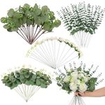 Weldomcor Artificial Greenery Stems with 7 Kinds of Fake Plants Eucalyptus Leaves White Rose Flowers Bouquets Mixed Bulk Faux DIY Floral Arrangement for Wedding Table Centerpieces Home Decor 72PCS