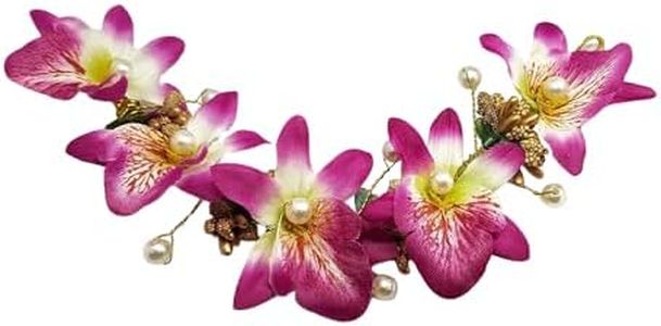 Anvik Hair Accessories Fancy Party Bridal Wedding Fabric /Artificial Orchids Flower Bun Juda Hair Gajra For Women's Flower Hair Accessory Veni For Hair Wedding For Bride Women's Pack Of 1, Purple