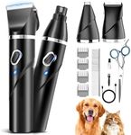 PAPMINI 4 in 1 Dog Clippers for Grooming Thick Hair, 2000mAh Heavy Duty Dog Grooming Kit, 2-Speed Low Noise Dog Paw Trimmer with Nail Grinder for Body, Paws, Nail, Face, Ears, Legs