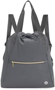 Ceneda Drawstring Backpack String Bag for Women Men Water Resistant Drawstring Bags Gym Sack with Two Zipper Pockets Sports Gym Bag (Grey)