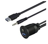 baolongking USB 3.0 & 3.5mm Car Mount Flush Cable 3.5mm + USB3.0 AUX Extension Dash Panel Waterproof Mount Cable For Car Boat and Motorcycle - 3ft (USB 3.0 & 3.5mm)