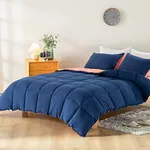 DAWNDIOR King Size Comforter Set Fluffy Navy Down Alternative Bedding Comforters & Sets Reversible Lightweight Warm Thick Soft Farmhouse Style Bedding Sets for All Season