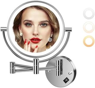 Auxmir Espejo Maquillaje con Luz Pared, 1X/20X Aumento Doble Cara Giratorio 360, Espejo Baño Extensible Táctil con Enchufe, 3 Colores Brillo Regulable, para Hotel, SPA, Plata