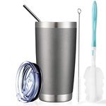 ONEB 20oz Double Wall Vacuum Insulated Travel Mug, Stainless Steel Tumbler with Lid, Durable Powder Coated Insulated Coffee Cup for Cold & Hot Drinks (Cold Grey, 1 Pack)