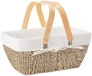 StorageWorks Wicker Picnic Baskets for 2, Wicker Basket with Handle and Removable Liner, Picnic Basket for Couples, Hand-Woven with Natural Seagrass, Gifts Basket, 1 Pack