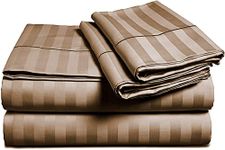 Egyptian Cotton Queen Sleeper Sofa Bed Sheet Set 62"x74"x6" Taupe Striped