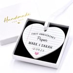 Beecreative Personalised 1 One Year Anniversary Gifts for Him, Her, Boyfriend, Girlfriend - 1 One Year Together - 1st First Paper Wedding Anniversary - Ceramic Ornament With Gift Box