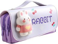 Parshya Plastic Rabbit Kawaii Large Capacity Pencil Case For Kids-3D Eva With Cute Squishy Rabbit Pencil Case For Kids, Pencil Box For Kids, Zipper Pencil Case For Boys, Return Gifts For Kids, Purple