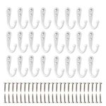 24 Pieces Coat Hooks, Wall Mounted Hook Robe Hooks Coat Hook Single Coat Hanger Cloth Hanger with 50 Pieces Screws for Cloakroom Bath Kitchen Garage (White)