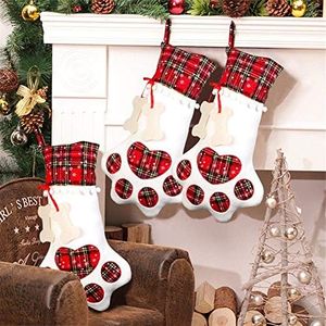 OurWarm Pet Dog Christmas Stocking, Hanging Plaid Christmas Stockings with Personalized Name Tags and Large Paw for Christmas Fireplace Tree Decorations, 18 x 11 INCH