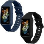 kwmobile Straps Compatible with Huawei Band 7 / Band 6 / Honor Band 6 Straps - 2X Replacement Silicone Watch Bands - Black/Dark Blue