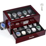 ANWBROAD Watch Box for Men with 20 Slots Watch Case with Lockable 2 Layer with Glass Lid Watch Display for Rings Bracelets Necklaces Gift Idea JWB002Y