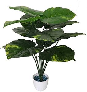 BK Mart Areca Palm Tree Money Plant with 12 Long Leaves Artificial Plant with Pot (48 cm, Green, Yellow)