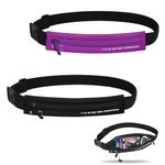 Eowppue 2 Pcs Fashion Running Belt Bags (Black, Purple) - Phone Holder for Running, Running Accessories, Money Belts for Travel Hidden Men & Women, Running Bag for Money, Key, Card, Earphone