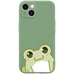 Wihytec Green Frog Phone Case for iPhone 14 Cute Frog Case Cover Liquid Silicone Soft Gel Rubber Anti-Scratch Durable Girly Women Matte Phone Cover Microfiber Lining Protective Cover