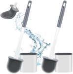 Zeskuu 2 Pack Toilet Brush, Silicone Toilet Brush and Holder Set with Flexible Bristles No-Slip Silicone Handle & Anti-drip Holder, Silicone Toilet Brush with Quick Drying Holder Set