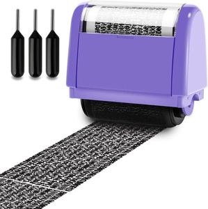 Wide Identity Theft Protection Roller Stamp Set -Purple (3 Refill Ink Included)