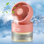 Yakiter Portable Misting Cooling Fan with 350ML Water Tank, 3 Speeds USB Rechargeable Desk Fan, 360° Adjustable Angel, Low Noise Personal Fan with Night Light for Home Office Use(Pink)