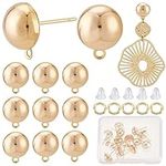 CREATCABIN 1 Box 40Pcs 18K Gold Plated Brass Earring Studs with Loop Ball Post Earring Findings Round Ear Studs Balls Metal Stud with Horizontal Loops Ear Nuts for DIY Jewelry Making, 0.5x0.4 in