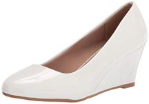 Olivia K Women's Adorable Low Wedge Heel Shoe - Easy Low Pumps - Basic Slip On, Comfort, White Patent, 6.5 UK