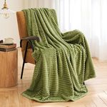 MIULEE Olive Green Fleece Throw Blanket for Couch 300GSM Super Soft Lightweight Plush 3D Striped Jacquard Blanket, Warm Cozy Breathable Ribbed Blanket for Bed/Sofa, Twin Size 60"x80"