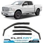 CLIM ART in-Channel Incredibly Durable Rain Guards for Dodge RAM 2009-2018 1500 Crew Cab, Original Window Deflectors, Vent Deflector, Vent Window Visors, Dark Smoke Truck Accessories, 4pcs - 609224