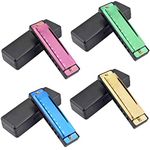 4PCS Key of C 10 Hole 10 Tones Titanium Color Harmonica with Case for Beginner Students Kids（Gold, Purple, Green, Blue）