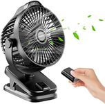 8000mAh Rechargeable USB Desk Fan Clip on Fan with Remote Control & LED Display, 5 Speeds 360° Rotation, Portable Small Battery Fan, Ultra-quiet Mini Electric Fan for Home Office Camping Pram Cooling