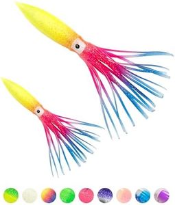 BLUEWING Lot of 10 Shell Squid Fishing Lures Trolling Squid Skirt with Float Inside Soft Bulb Squid Saltwater Fishing Baits for Tuna and Gamefish Rainbow 15.5cm / 6inch