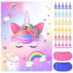 NEBURORA Pin The Horn on The Unicorn with 30 PCS Horns Unicorn Birthday Party Supplies for Girls Birthday Party Game for Kids