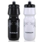 GLEKGLEK Sports Water Bottles for Cycling 24oz BPA Free Leakproof with Soft Bite Valve Pack of 2 (Black & White)