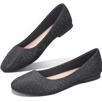 Obtaom Round Toe Women Flat Shoes Slip on Girls Dress Black Ballet Flats, Bright Black, 7