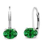 2.48 Ct Oval Green Created Emerald 925 Sterling Silver Leverback Earrings