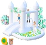 Infltable Bounce House Castle with Slide, White Jumper Bouncy Castle with Ball Pit Wedding Castle for Party Backyard for Kids, with 370W Air Blower