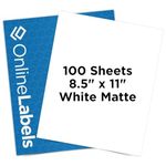 Online Labels Sticker Paper, 100 Sheets, White Matte, 8.5 X 11 Full Sheet Label, Inkjet Or Laser Printer, Online Labels