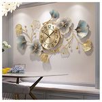 Large Silent Modern Decorative Wall Clock,Elegant Wrought Iron Wall Clock Ginkgo Leaf Mute Wall Clock for Living Room Bedroom Hotel Porch (83 * 48cm)