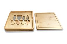 Wooden Cheese Board Gift Set - Charcuterie Platter Serving Tray - Cheeseboard And Knives Set - Hamper Gift Ideal for Cheese Lover - House Warming Gift Christmas Gifts Wedding Present For Couples