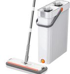 Mevigo Spin Mop with Bucket Deluxe System for Floor Cleaning - 360° Flexible Mop with Self Separation Dirty and Clean Water System with 2 Pcs Reusable Microfiber Pad (White, Square)