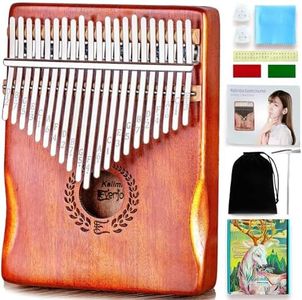 Everjoys Kalimba Thumb Piano 21 Keys, Professional Musical Instrument Finger Piano Marimbas with Portable Soft Cloth Bag, Fast to Learn Songbook, Tuning Hammer, All in One Kit (Natural Color)