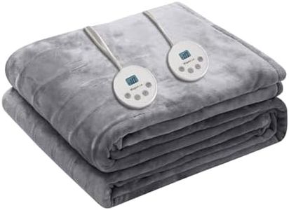 Wapaneus Heated Blanket Electric Queen Size 84"x90"-Dual Control with 10 Heat Levels 12 Timer Settings and 8 Hours Auto-Shut Off,Fast-Heating Electric Blanket,ETL Listed Machine Washable,Light Grey