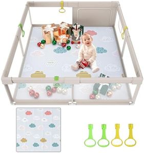 UANLAUO 150x150cm Parc Bebe avec Tapis bébé, Parc Enfant,XXL Parc pour Bebe avec 4 Anneau,Aire de Jeu Non Toxique et sûre pour Les bébés, Parc bébé avec Porte à Fermeture éclair