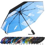 ZUOYOUZ Compact Travel Umbrella,Automatic,Strong,Windproof,Folding,Lightweight,Printed Pattern Backpack Folding Travel Umbrella for Rain-Men&Women